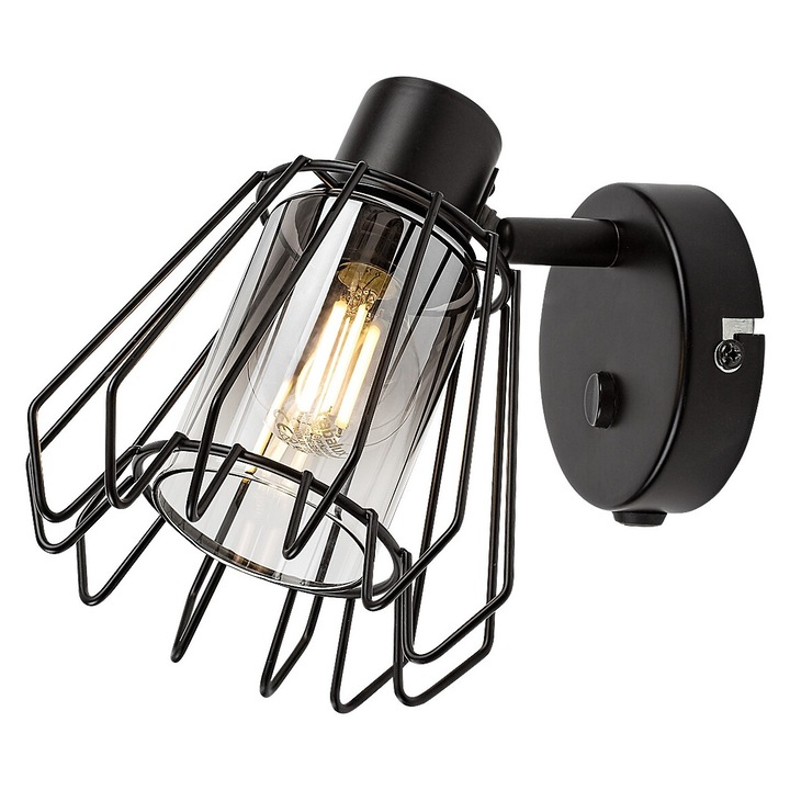 Стенна лампа Rabalux Emerencia, черен метал, E14, 1x40W, височина 15.5 см, IP20