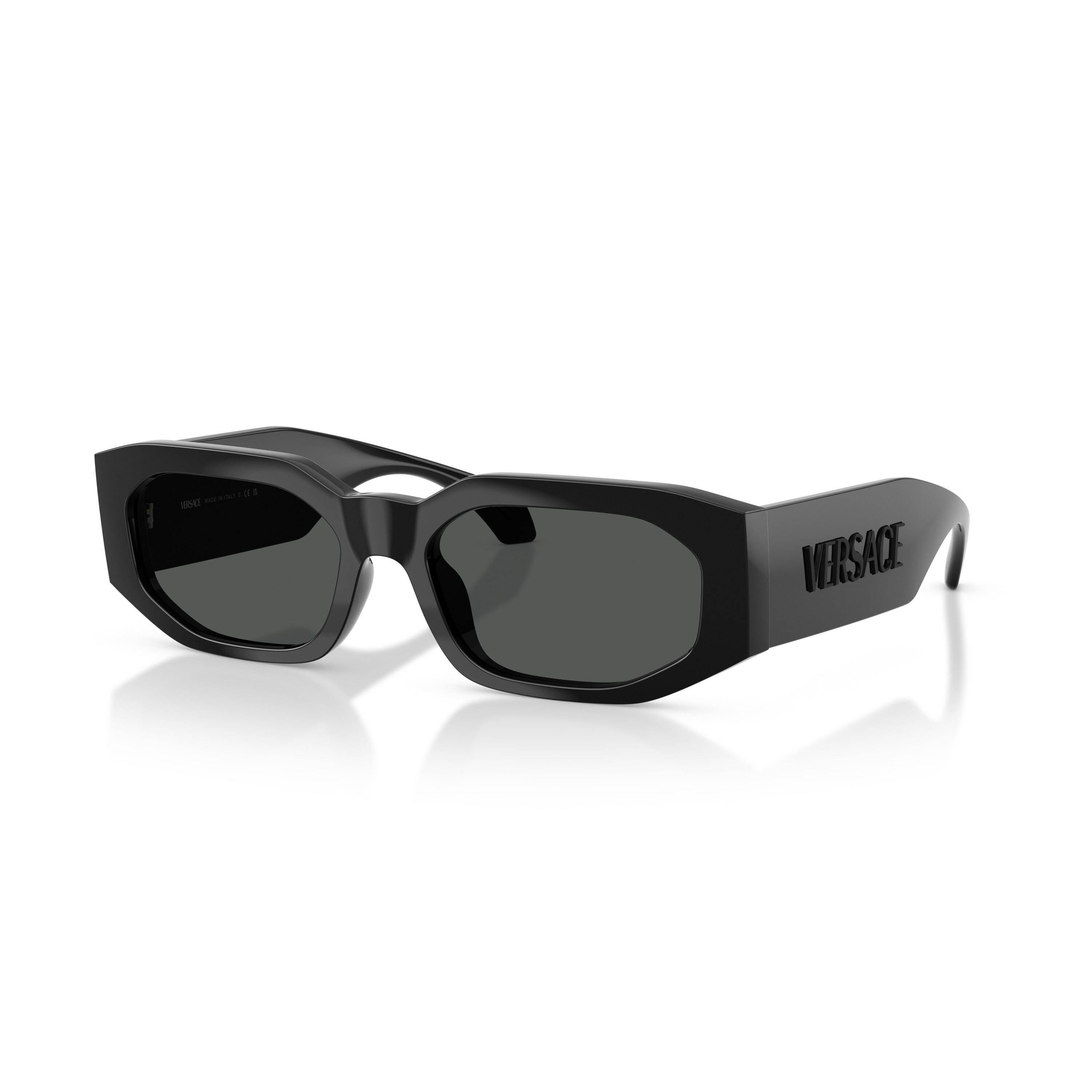 Versace, Ochelari de soare hexagonali cu lentile uni, Negru, 55-18-140