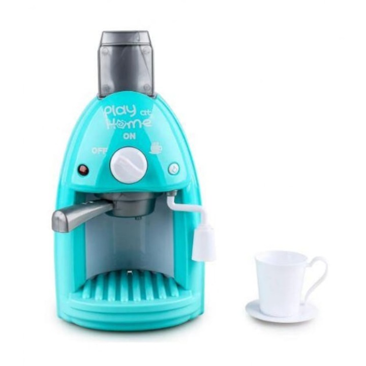 Türkiz játék kávéfőző hang- és fényeffektekkel + 4 tartozékkal, 26 x 20, 5 x 11 cm