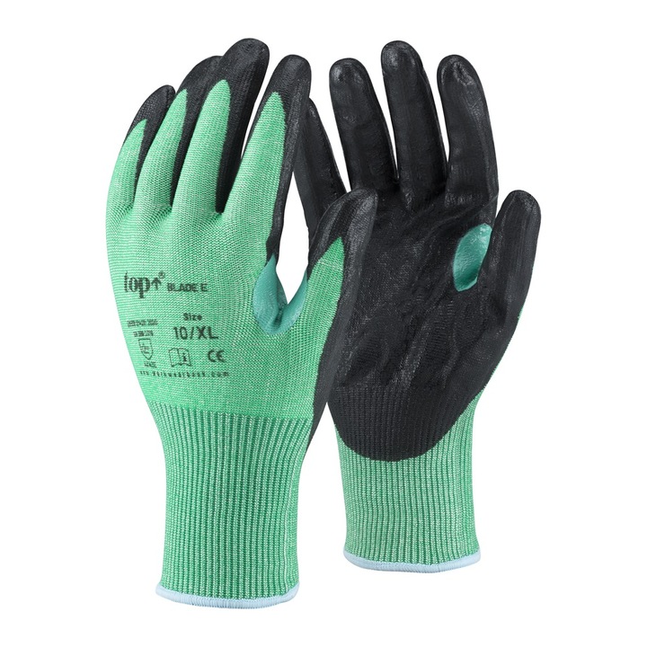 Предпазни ръкавици TOP BLADE-E, черно/зелени, размер: 2XL/11