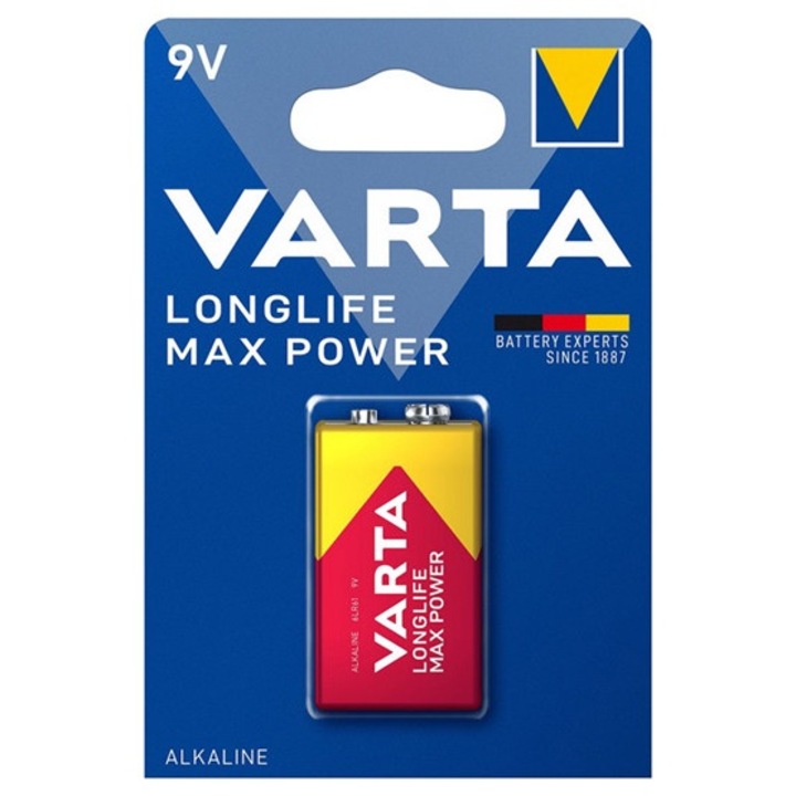 Varta longlife max power tartós elem, 6lr61, 9v, alkáli, 1db/csomag