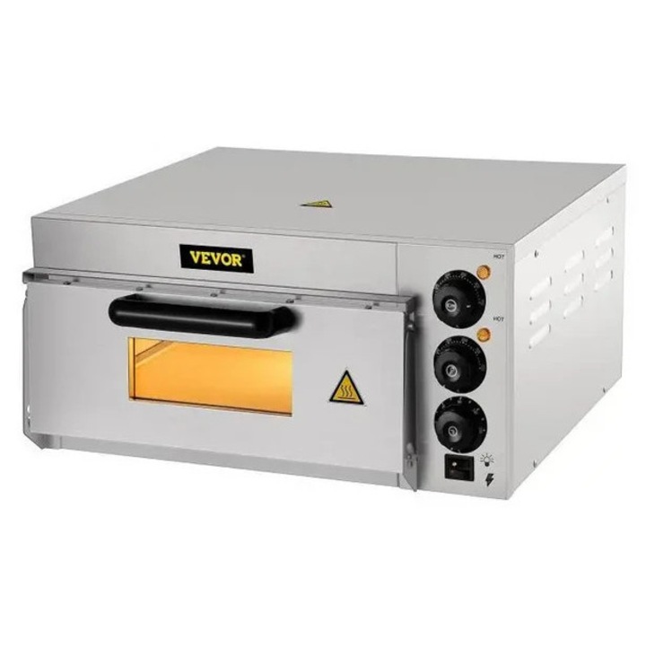 Kereskedelmi Elektromos Pizzakemencé, 14 hüvelykes, Egyszintes, 1300W/2000W, Többcélú, Rozsdamentes Acél, Ezüst