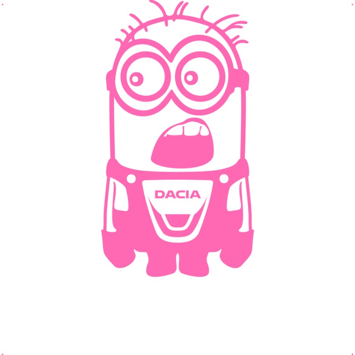 Sticker auto minion surprins dacia, Cri Flo, Rezistent la apa, Culoare Roz, Marime 21 cm