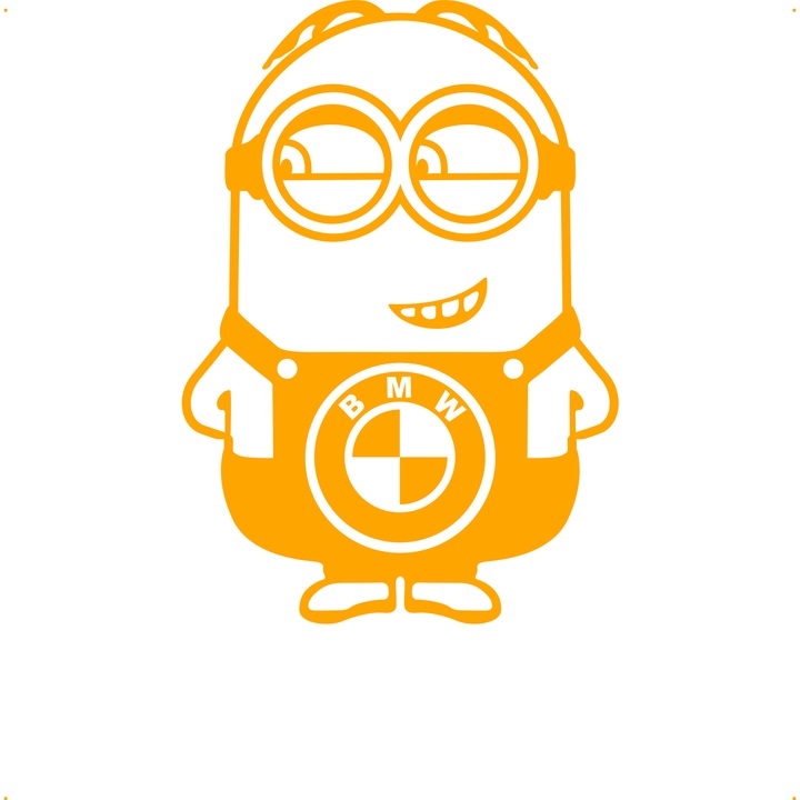 Sticker auto minion bmw, Cri Flo, Rezistent la apa, Culoare Portocaliu, Marime 21 cm