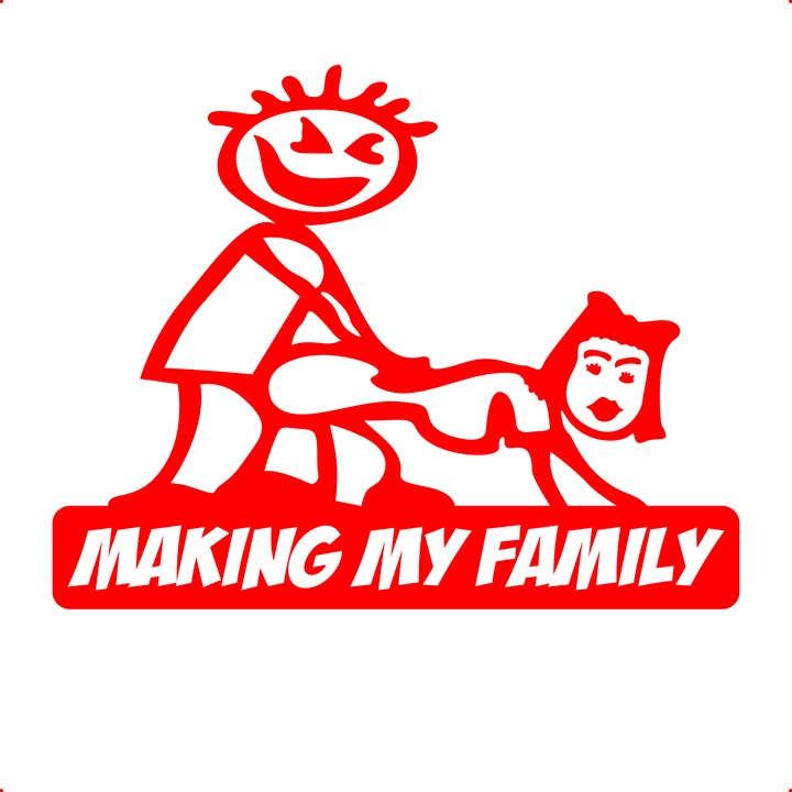Sticker auto making my family, Cri Flo, Rezistent la apa, Culoare Rosu, Marime 21 cm