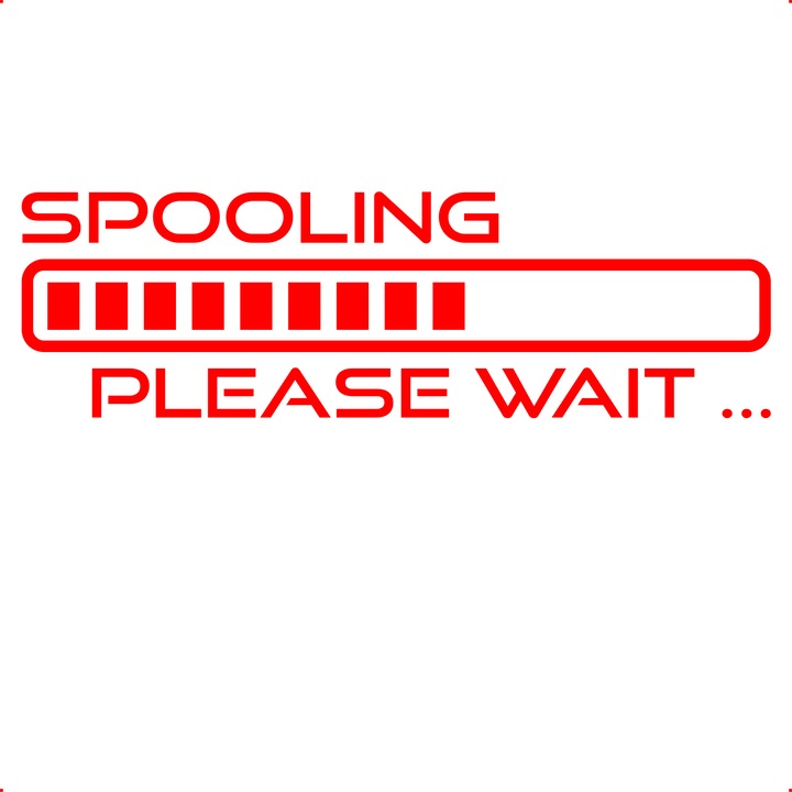 Sticker auto please wait spooling, Cri Flo, Rezistent la apa, Culoare Rosu, Marime 21 cm