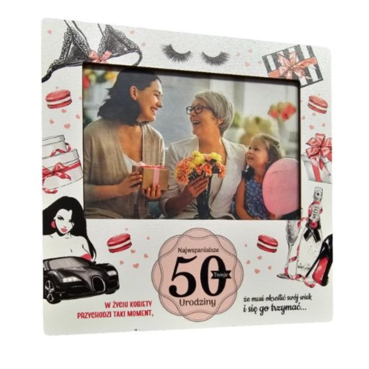 Rama foto Cargo 10x15cm, design colorat, pentru 50 de ani, cu mesaj special