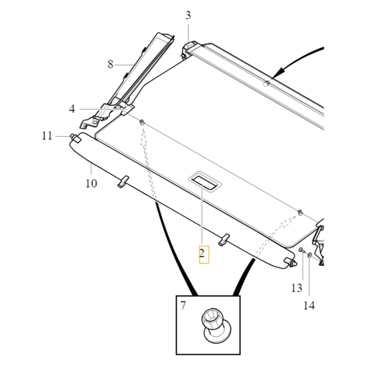 Uchwyt raczka rolety bagaznika Volvo, bej, pentru modele XC90 (2016-), XC60 (2018-), V90 (2017-), V60 (2019-), nou