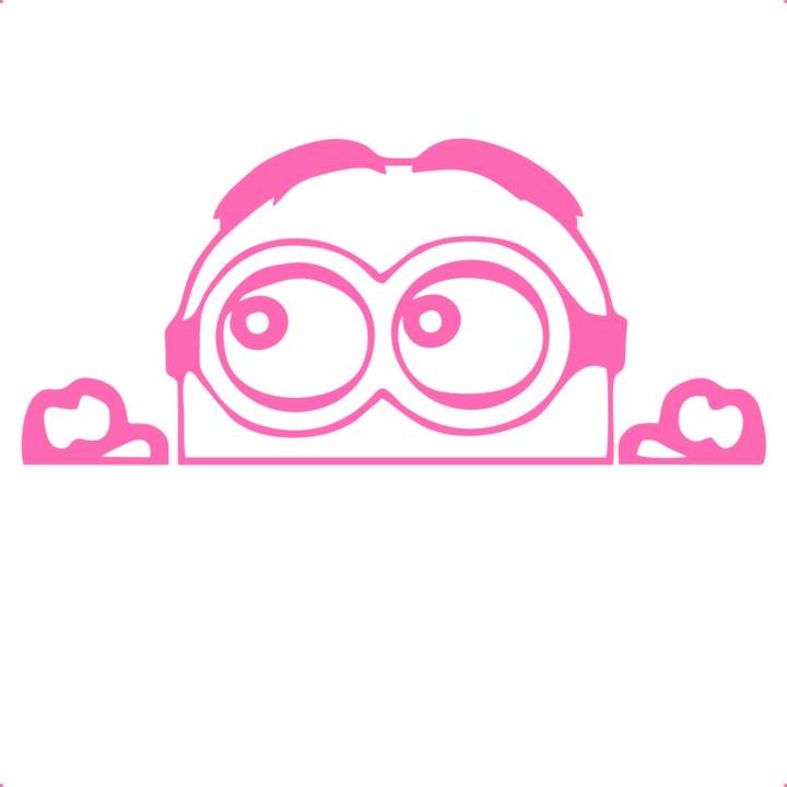 Sticker auto minion capota, Cri Flo, Rezistent la apa, Culoare Roz, Marime 21 cm