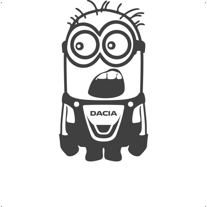 Sticker auto minion surprins dacia, Cri Flo, Rezistent la apa, Culoare Gri, Marime 21 cm