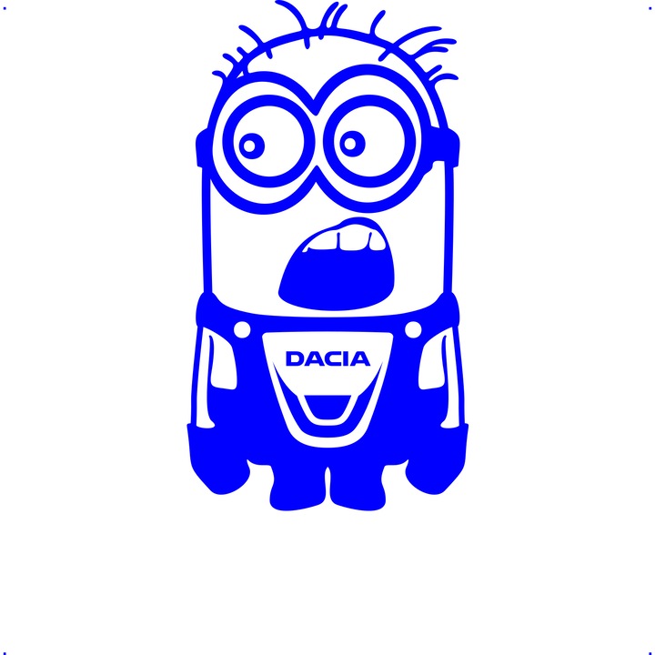 Sticker auto minion surprins dacia, Cri Flo, Rezistent la apa, Culoare Albastru, Marime 21 cm
