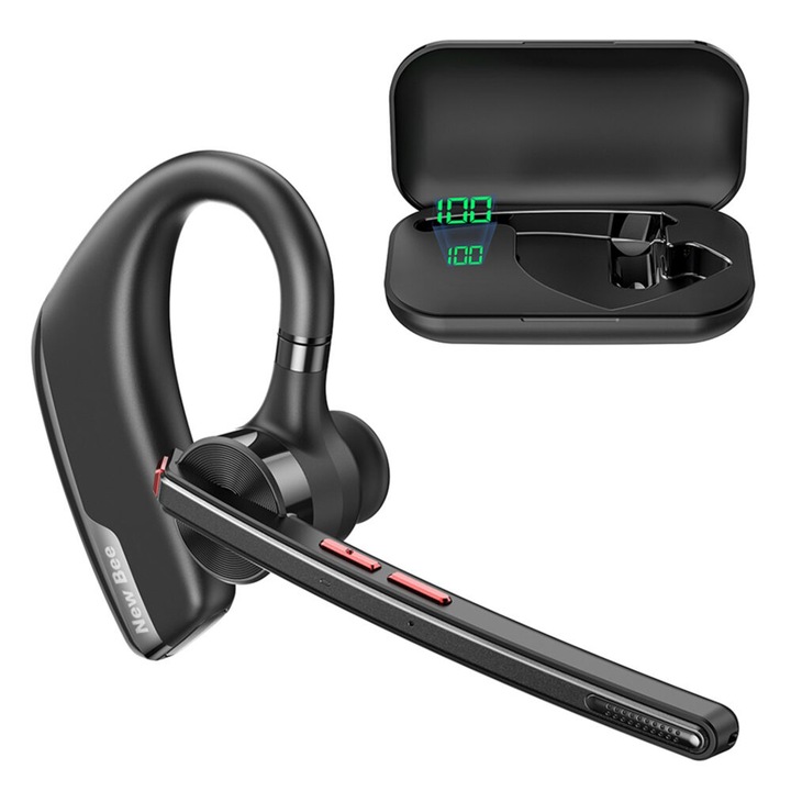 New Bee vezeték nélküli Bluetooth headset, 60 órás üzemidővel, 500 mAh-s akkumulátorral, CVC 8.0 kettős zajcsökkentő mikrofonnal, Bluetooth 5.2, Multipoint, HD hangzás, két eszköz egyidejű csatlakoztatása, két üzemmód