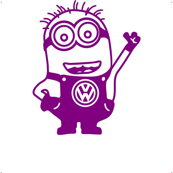 Sticker auto minion vw ok, Cri Flo, Rezistent la apa, Culoare Mov, Marime 21 cm