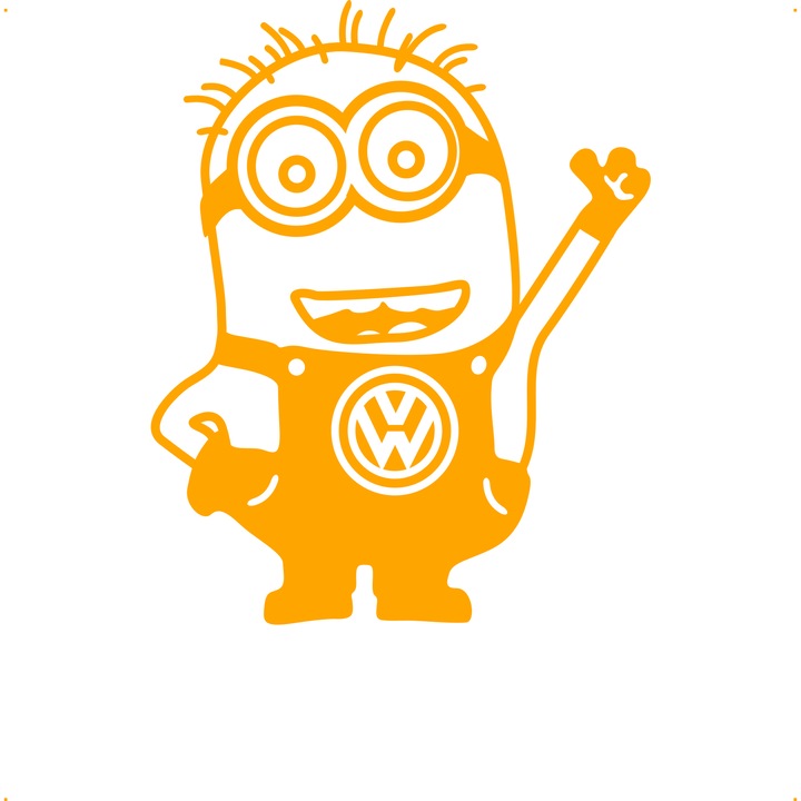 Sticker auto minion vw ok, Cri Flo, Rezistent la apa, Culoare Portocaliu, Marime 21 cm