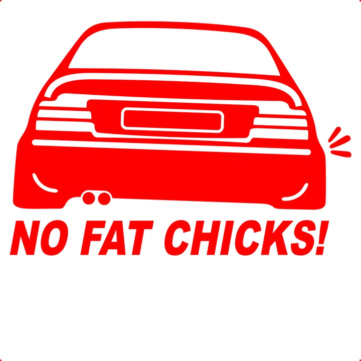Sticker auto no fat chicks bmw, Cri Flo, Rezistent la apa, Culoare Rosu, Marime 21 cm