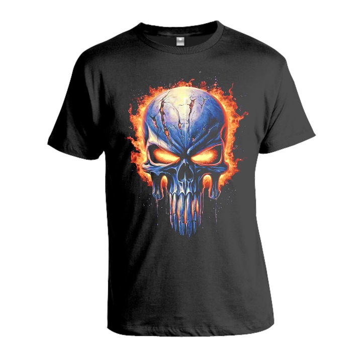 Tricou barbati, Craniu, Flacari, negru, marime XL