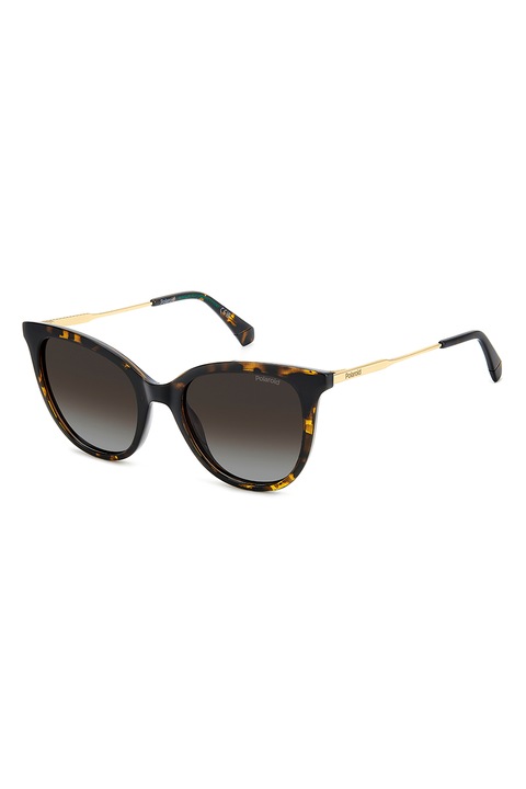 Polaroid, Ochelari de soare cat-eye cu rama metalica, 52-19-145, Negru/Galben