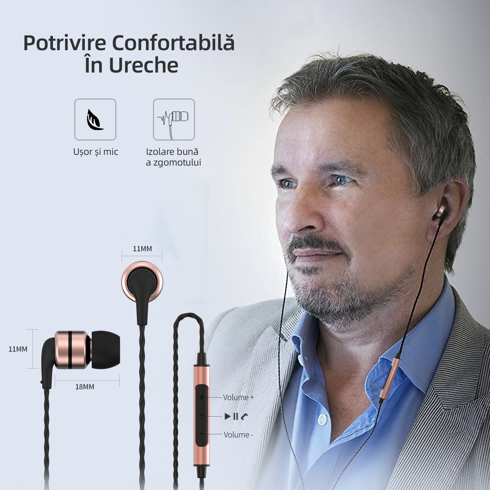 SoundMAGIC E80C Casti cu fir intraauriculare cu microfon, calitate sunet Hi-Fi mufa Audio placata cu aur de 3.5 mm cablu impletit Anti-incurcatura Euro proiectat pentru audiofili, aur