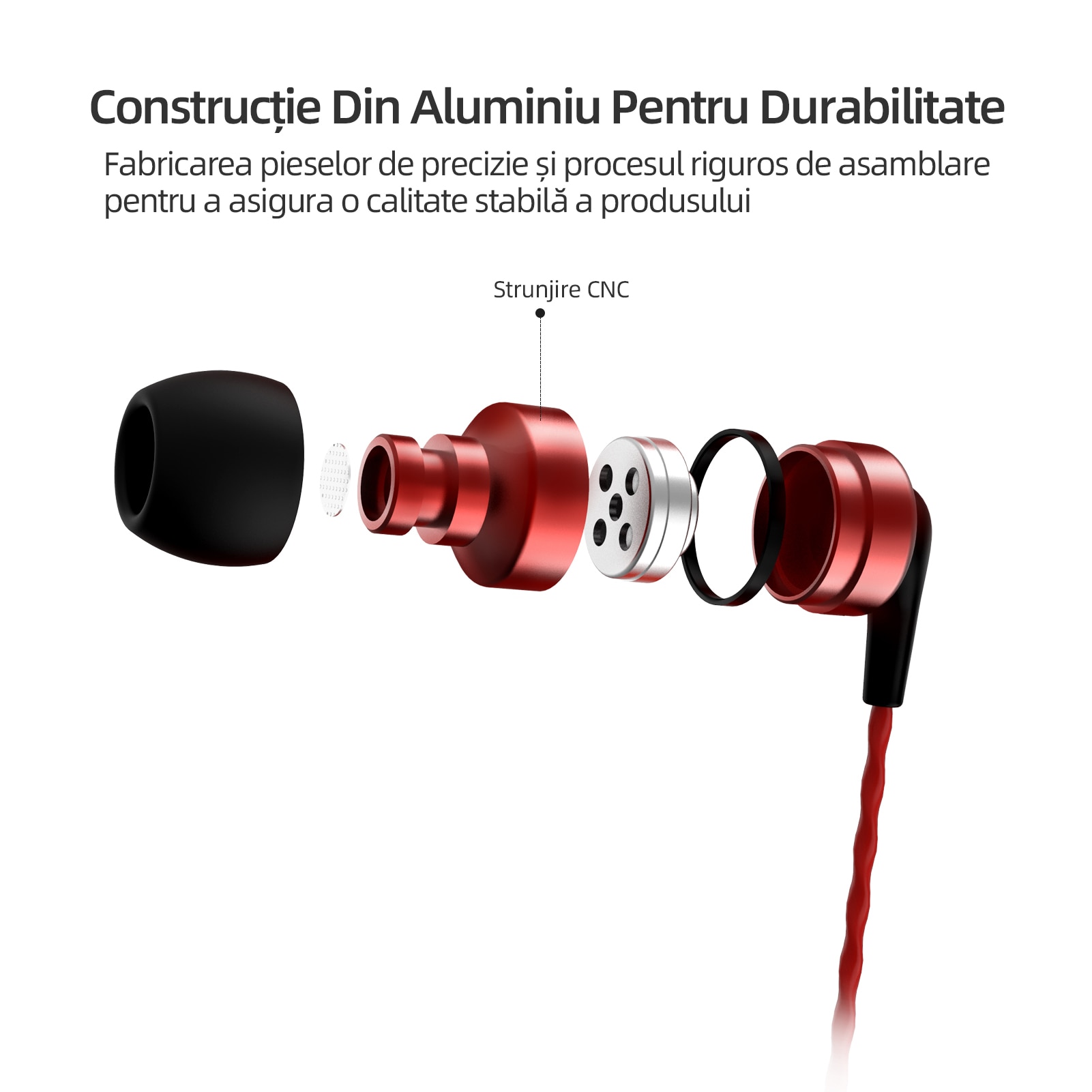 SoundMAGIC E80C Casti cu fir intraauriculare cu microfon, calitate sunet Hi-Fi mufa Audio placata cu aur de 3,5 mm cablu impletit Anti-incurcatura Euro proiectat pentru audiofili, rosu
