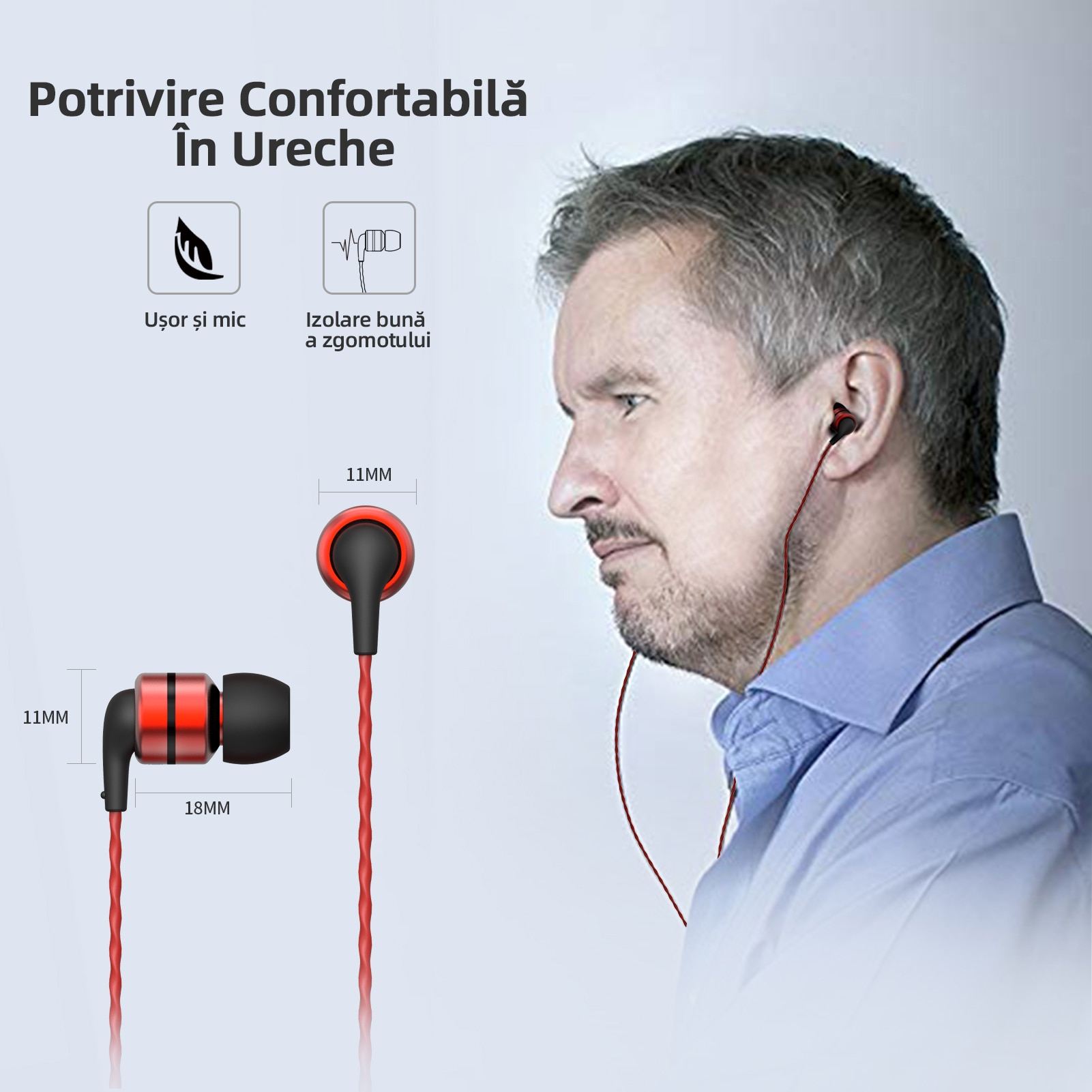 Casti SoundMAGIC E80 cu fir intrauresti si calitate audio Hi-Fi, mufa audio placata auriu de 3,5mm, cablu impletit anti-incalcit, proiectate pentru audiofili, rosu