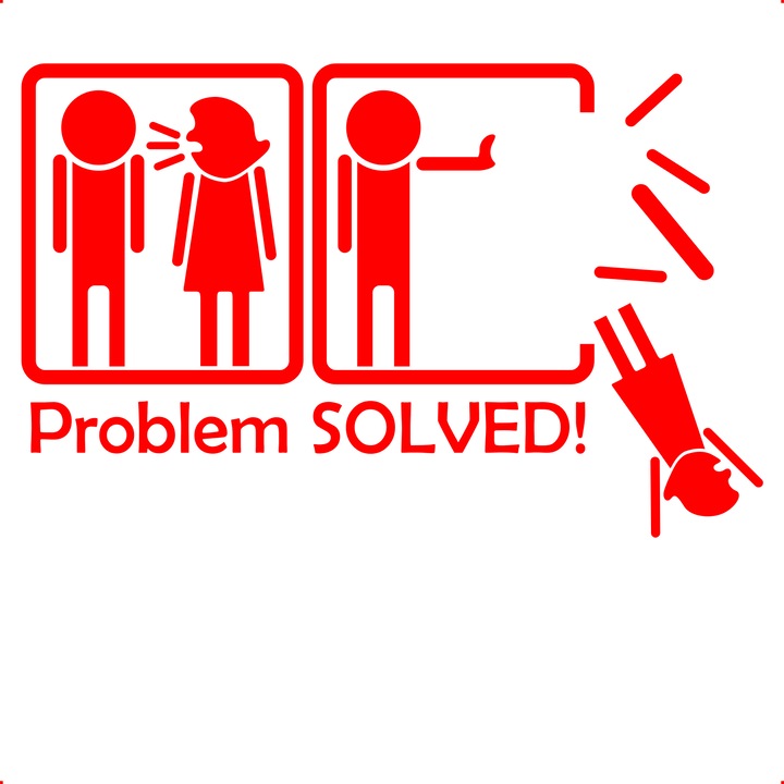 Sticker auto problem solved, Cri Flo, Rezistent la apa, Culoare Rosu, Marime 21 cm