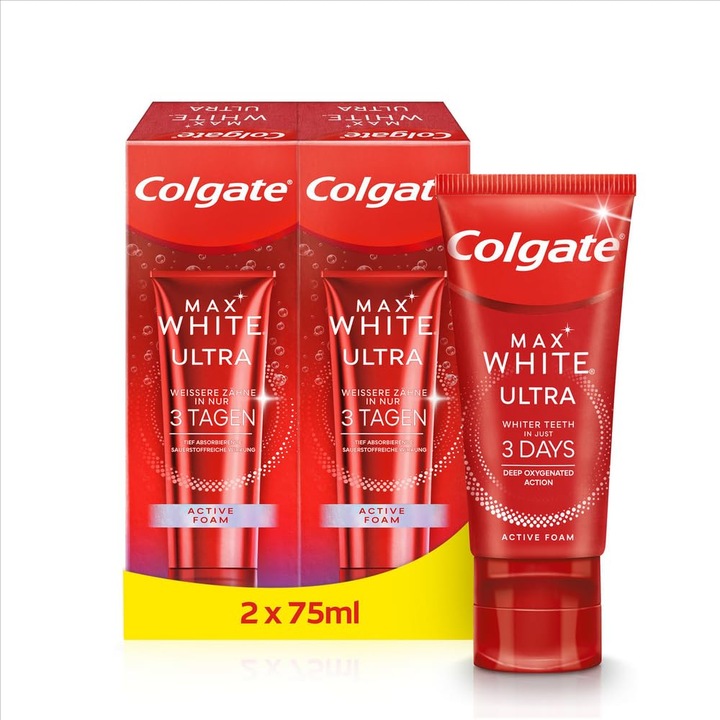 Colgate Max White Ultra Active habzó fogkrém 2x75ml, fluoriddal