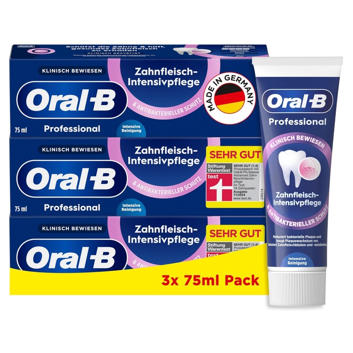 Oral-B Professional ínyvédő fogkrém, antibakteriális védelemmel, 3 x 75 ml, fluoriddal