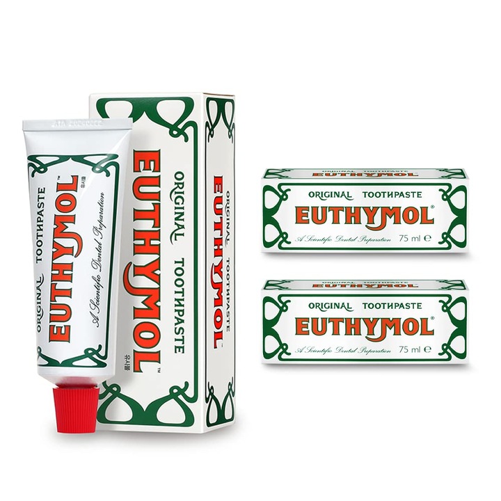 Euthymol fogkrém, 2x75ml-es készlet, fluoridmentes, lepedék elleni, friss menta