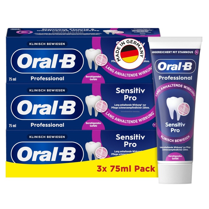 Oral-B Professional Sensitive Pro fogkrém, eukaliptusz és menta ízű, 3 x 75 ml-es készlet, lila
