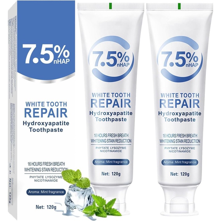 Luylmo fogkrém hidroxiapatittal, 2 darabos készlet, zománcjavító, fehér