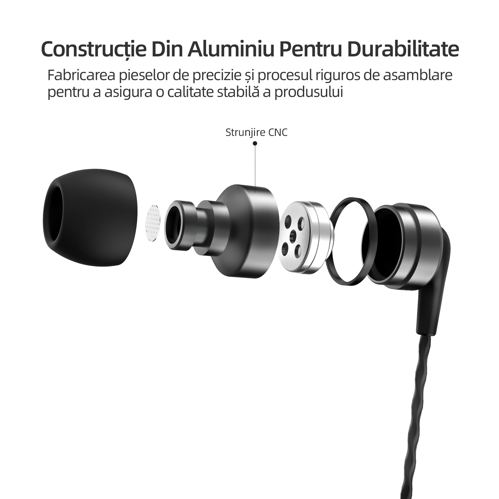 SoundMAGIC E80C Casti cu fir intraauriculare cu microfon, calitate sunet Hi-Fi mufa Audio placata cu aur de 3,5 mm cablu impletit Anti-incurcatura standard pentru audiofili, Negru-Gri