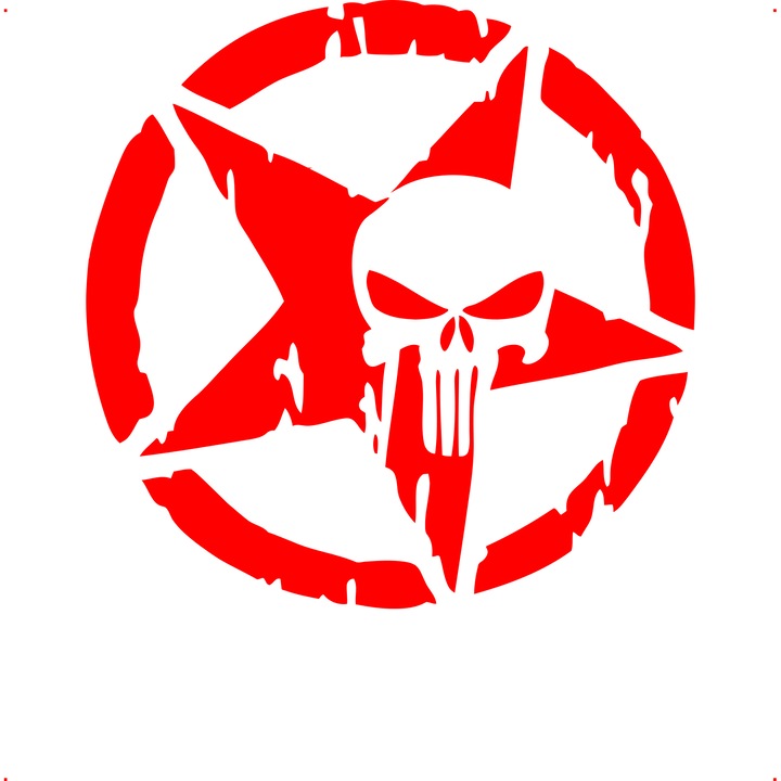 Sticker auto punisher stea, Cri Flo, Rezistent la apa, Culoare Rosu, Marime 21 cm