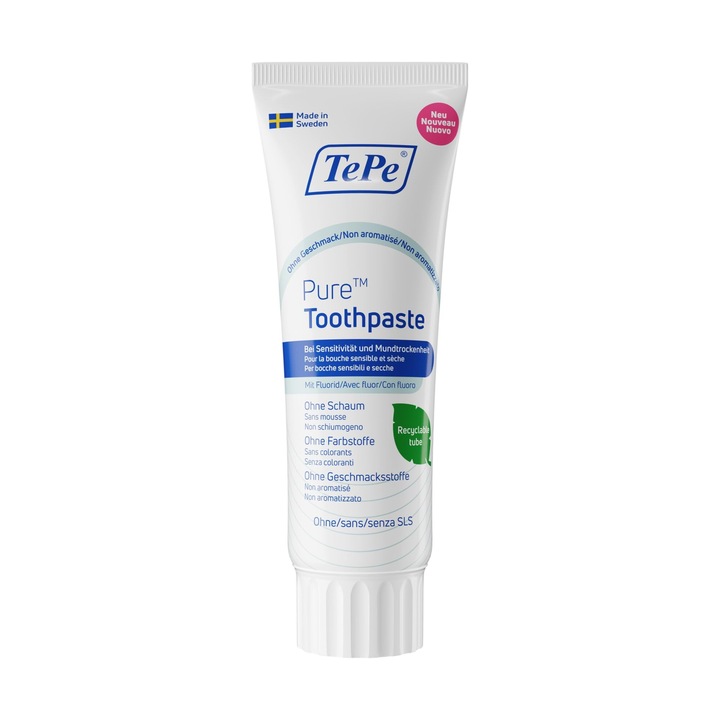 TePe Pure fogkrém, ízesítetlen, fluoriddal, gyengéd, 75ml