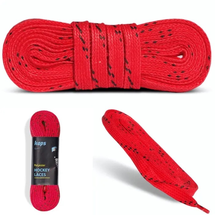 Snururi pentru patine de hochei KAPS, 182 cm, rosu-negru, latime 8 mm, set
