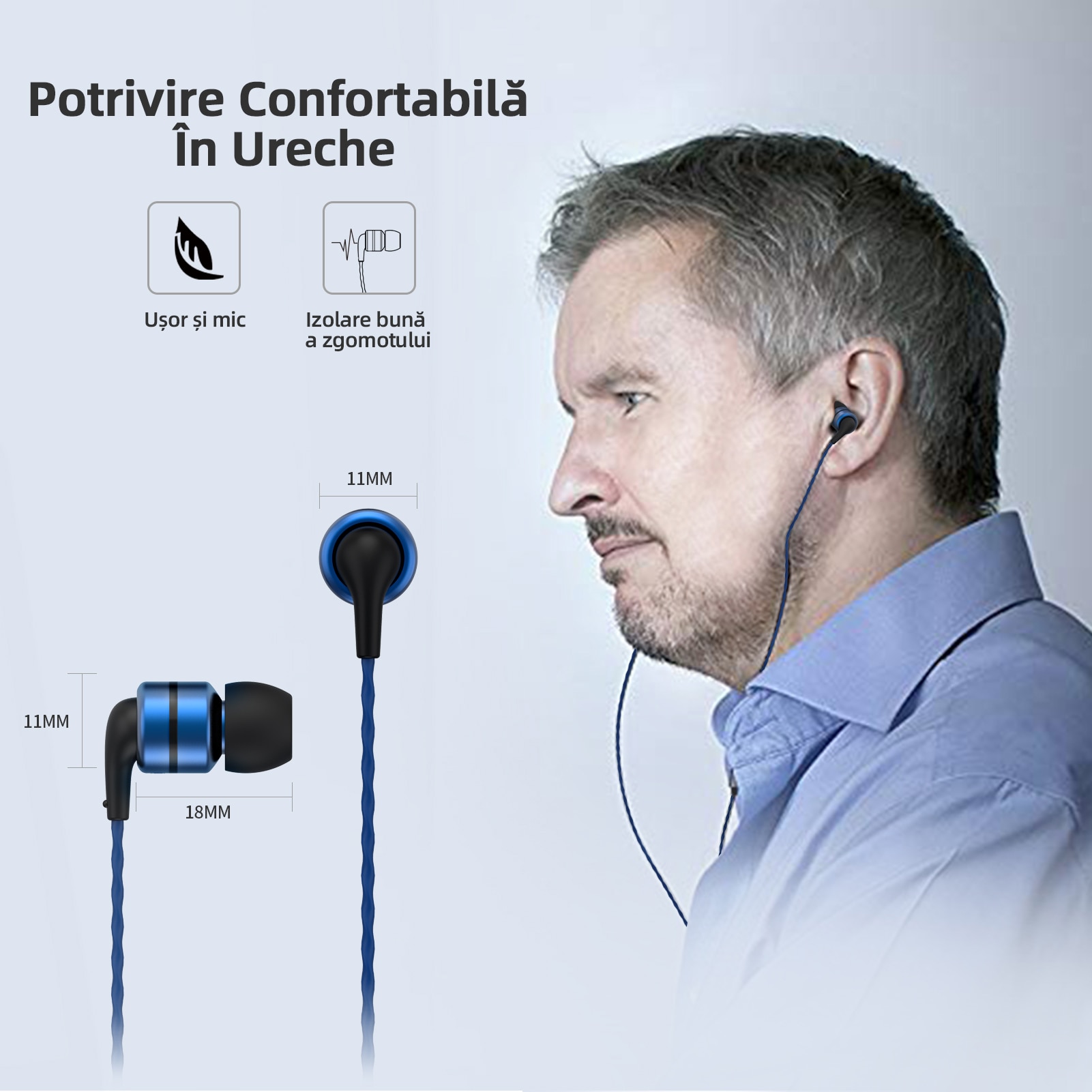 SoundMAGIC E80C Casti cu fir intraauriculare cu microfon, calitate sunet Hi-Fi mufa Audio placata cu aur de 3,5 mm cablu impletit Anti-incurcatura standard pentru audiofili, Albastru