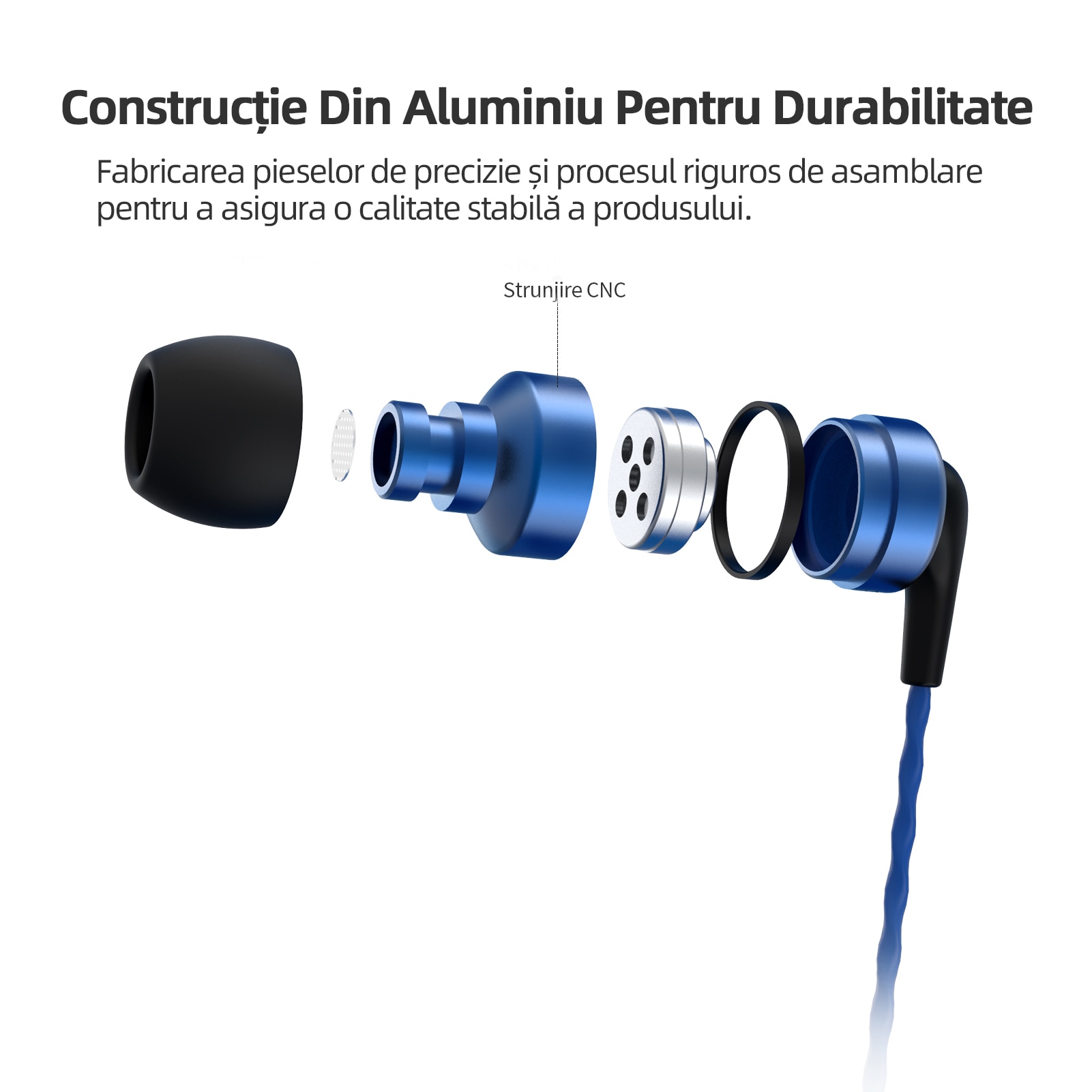 SoundMAGIC E80C Casti cu fir intraauriculare cu microfon, calitate sunet Hi-Fi mufa Audio placata cu aur de 3,5 mm cablu impletit Anti-incurcatura standard pentru audiofili, Albastru