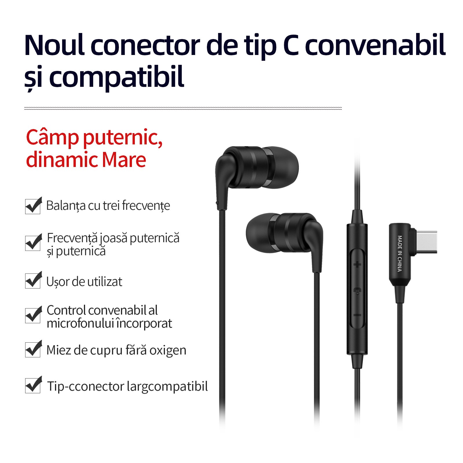 Casti SoundMAGIC E80D Type-C cu microfon, cip decodor de inalta rezolutie, raspuns puternic la bass, compatibil cu telefoane/tablete/laptopuri Android, negru
