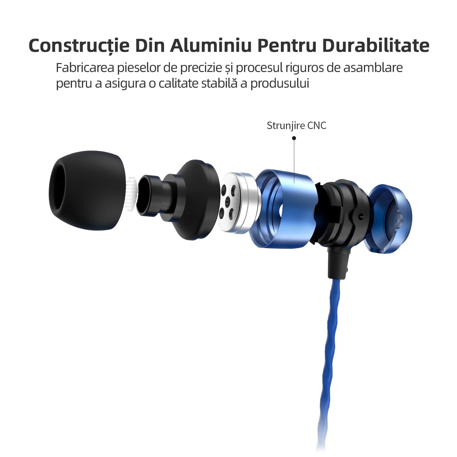 Casti SoundMAGIC E50 cu fir in-ear cu performanta imbunatatita la bass, calitate audio in inalta definitie, mufa audio de 3,5 mm, compatibile cu telefoane/calculatoare/tablete, albastru