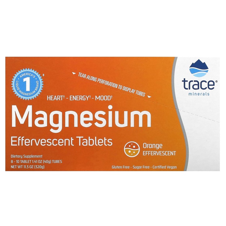 Trace, Tablete efervescente cu magneziu, portocaliu, 8 tuburi a cate 10 tablete