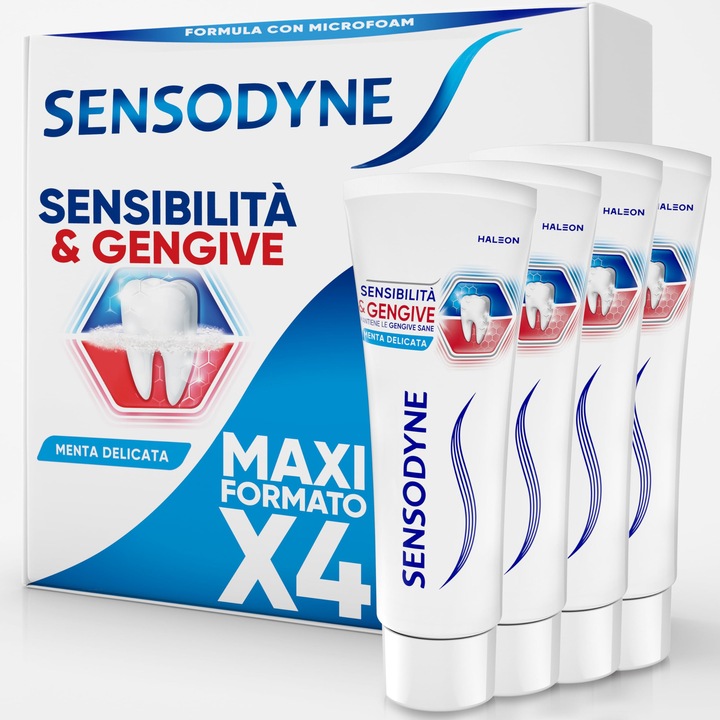 Sensodyne fogkrém érzékeny fogakra és ínyre, menta ízű, 4 x 75 ml-es készlet