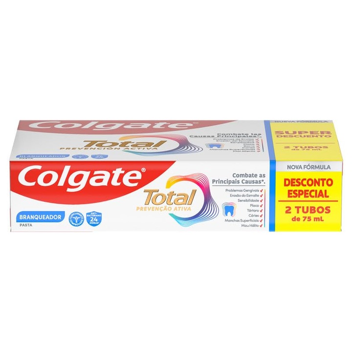Colgate Total Prevention Active fogkrém, 2 x 75 ml, antibakteriális védelemmel, fluoriddal