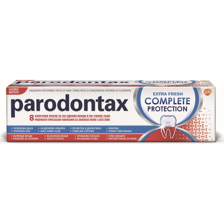 Parodontax Complete Protection fluoridos fogkrém, 75 ml, segít megelőzni az ínyvérzést és a gyulladást.
