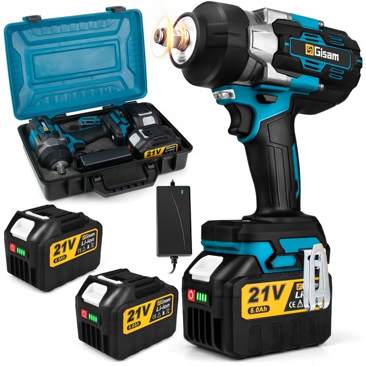 Masina de insurubat cu impact fara fir Gisam, 2300Nm, 21V,2 * 4.0Ah baterii