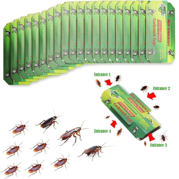 Set 20 Capcana Trap a Roach Casuta Gandaci, Folosit pentru a prinde gandaci si alte insecte taratoare, Atrage si lipeste insectele, 19x9.5cm