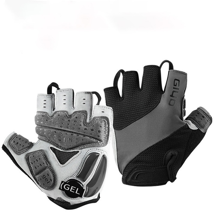 Manusi sport ciclism unisex, marimea L, design respirabil, negru, manusi cu degete taiate