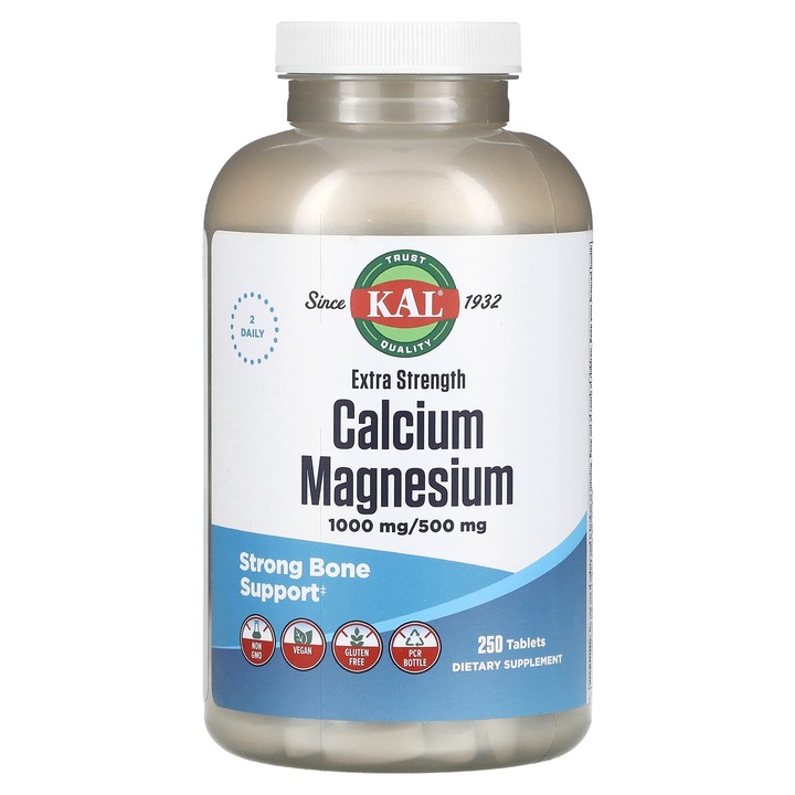 KAL, supliment de vitamine, calciu si magneziu, 250 tablete, vegan, fara gluten