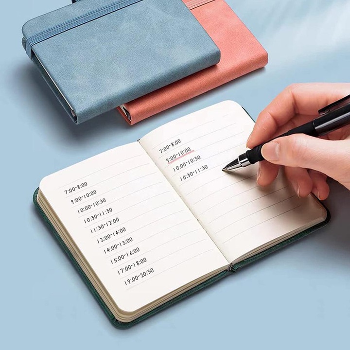 Set agenda/stilou/rezerve cerneala, A6, 200 Pagini, 145x95mm，Albastru deschis