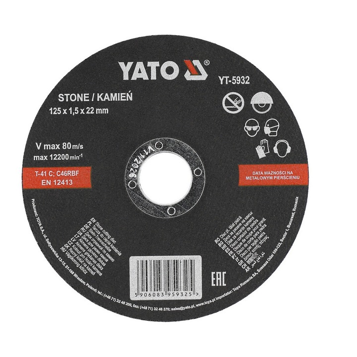 Disc de taiat pentru piatra 125 x 1.5 x 22 mm YATO