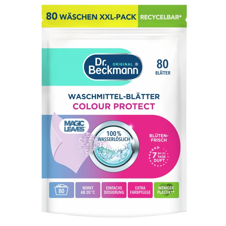Dr. mosószeres lapok. Beckmann Magic Leaves Color, 80 lap, többszínű