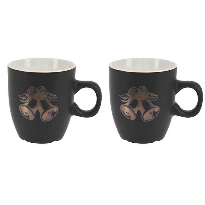 Set de cani de Craciun, 2 bucati x 150 ml, Openhome, motiv de sarbatoare, realizare solida si durabila, usor de curatat, ideal cadou si evenimente, practic si estetic, negru